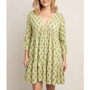 Roller Rabbit Green Prairie Floral Cotton Babydoll Dress XL Cottagecore